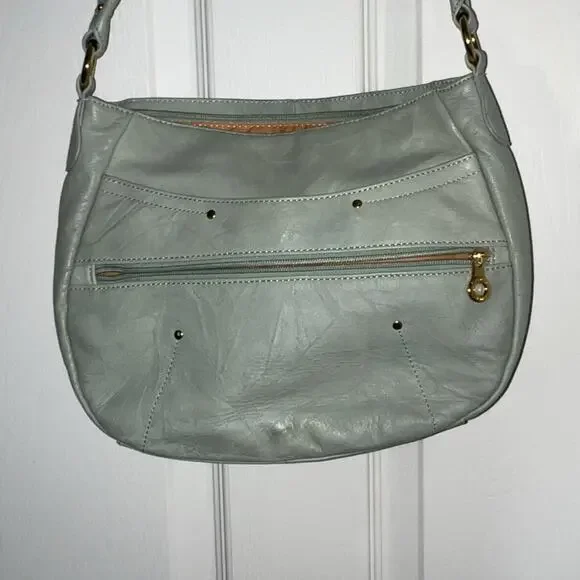 Stone Mountain Light Green Shoulder Bag Gold Hardware Orange Lining Studded - Picture 5 of 7